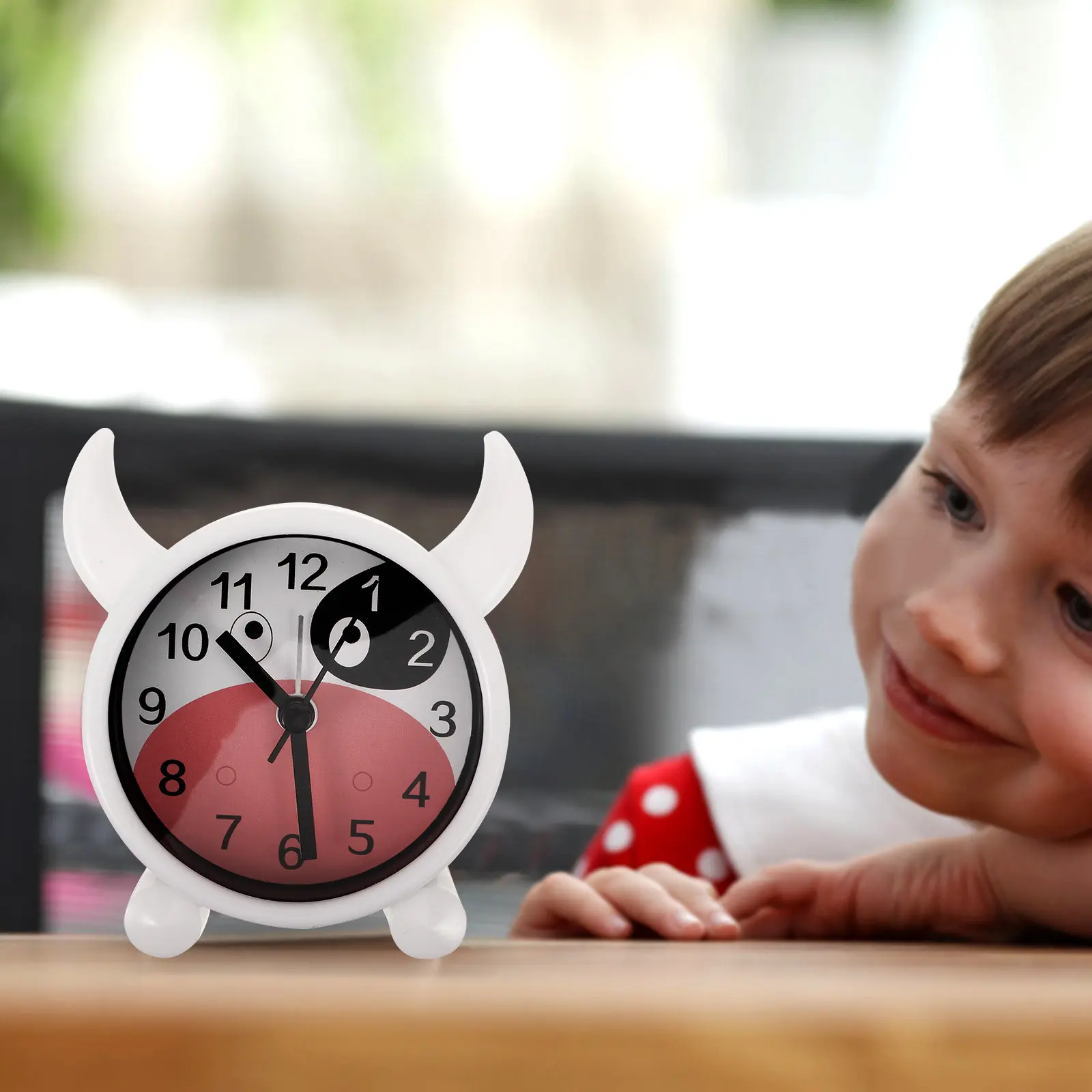 Silent Bedroom Alarm Clock with Cute Cow Pattern Small Desktop Table Clock for Office Home Decor
