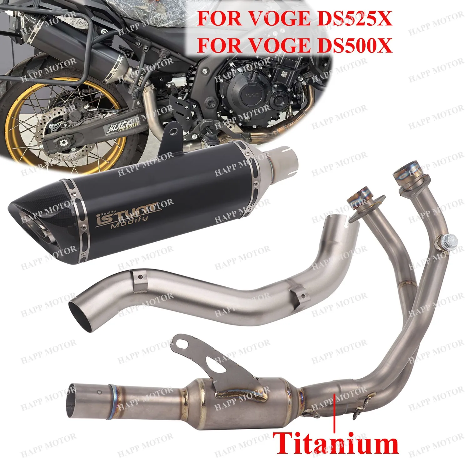 

Titanium Slip On For VOGE DS525X DS500X Motorcycle Exhaust Full System DS525X Pipe Carbon fiber DS500X Exhaust Black Muffler