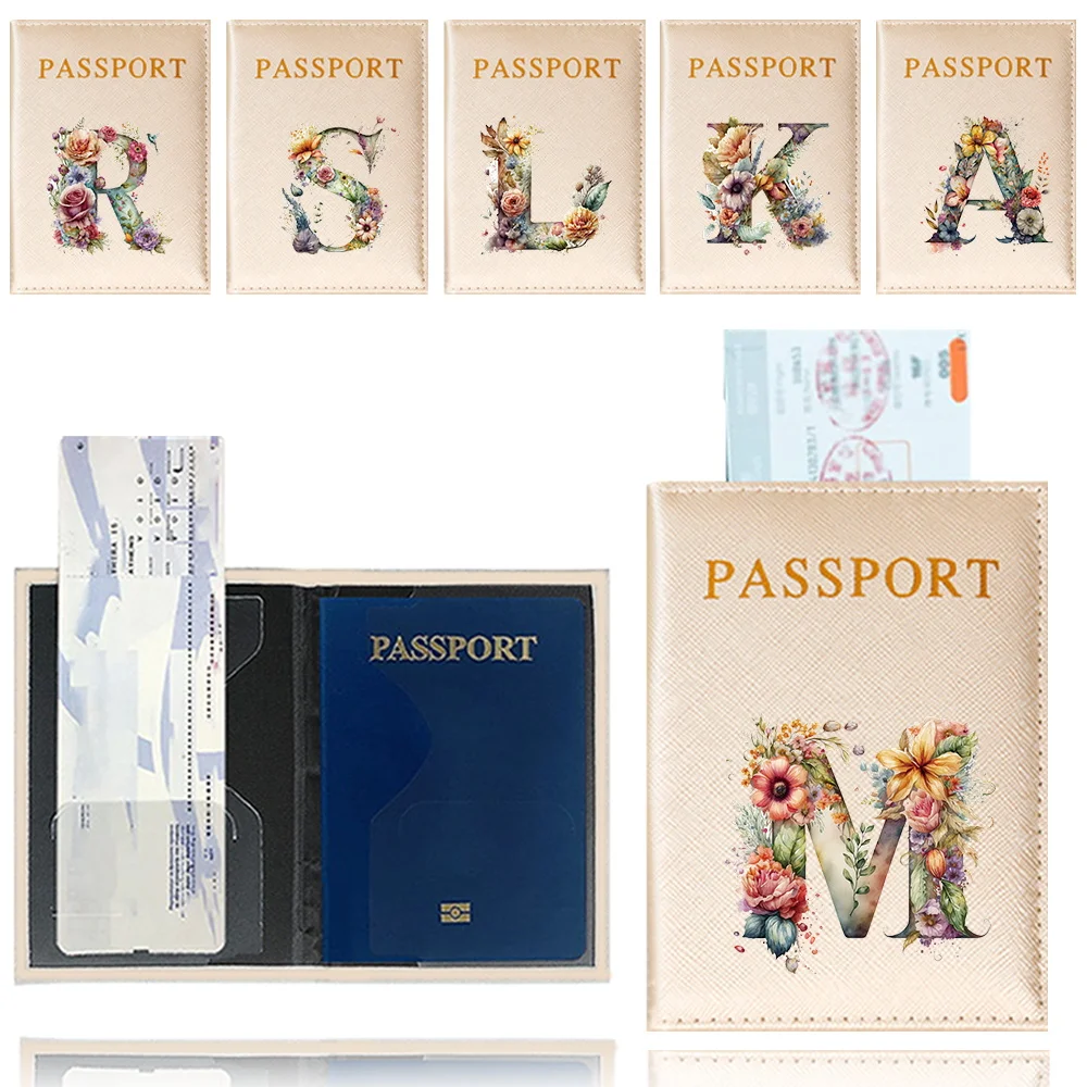 

Travel Passport Cover Portable Credit Card Holder Case Simplicity Credit Card Holder Case for Unisex Floral Letter Pattern