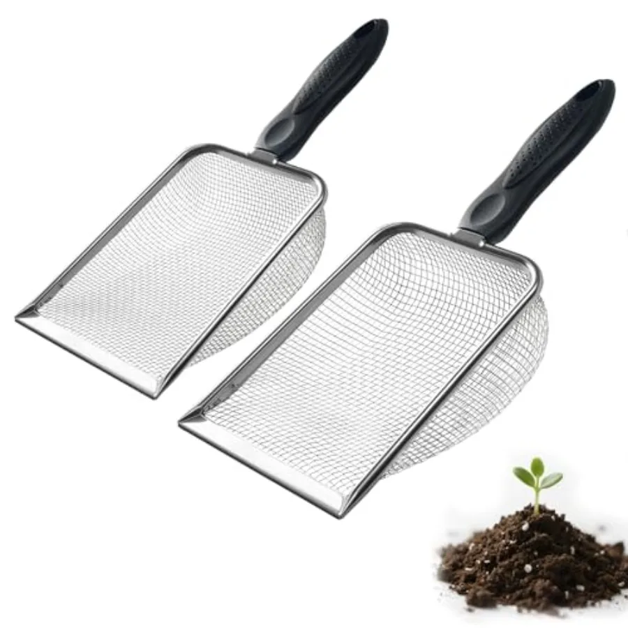 2 PCS 2-in-1 Gardening Soil Sifter Set with 2/2.8mm Mesh, Garden Sieve and Shovel Sifter Screen Potting Scoop for Sand, Dirt, R