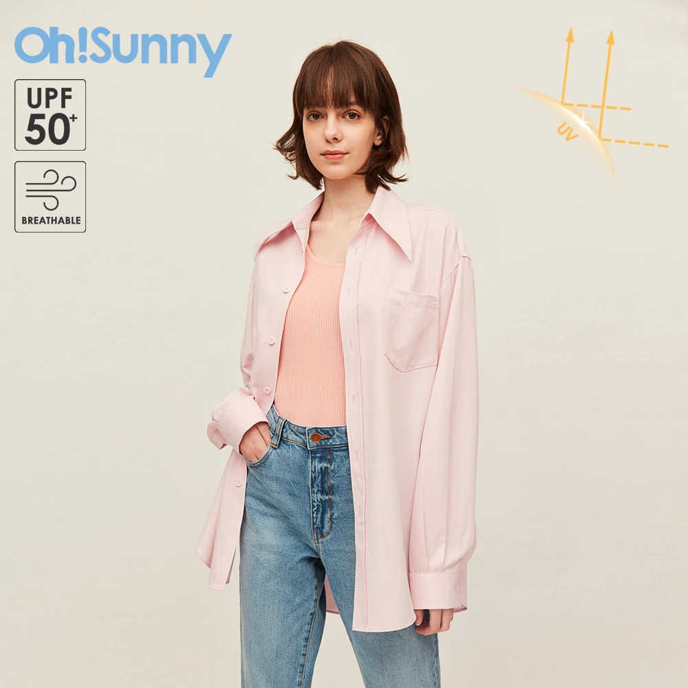 OhSunny Women Shirts Sun Protection Long Sleeve Coat UPF50+ Anti-UV Breathable Fashion Loose Blouse Outdoor Spring Summer Tops