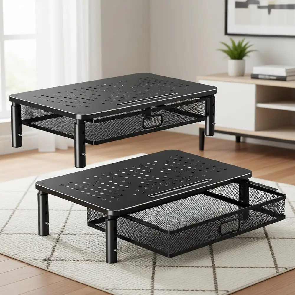 

Двухуровневая подставка для монитора с регулируемой высотой и вместительным хранилищем для дома и офиса, металлическая подставка для ноутбука, компьютера и принтера