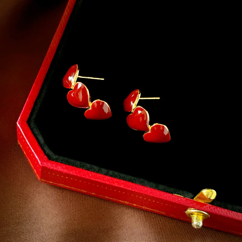 S925 الفضة إبرة الكورية قطرة الزيت الحب أقراط جميلة بورجوندي ساحة هندسية أقراط 2023 الاتجاه المرأة Jewelrg #3