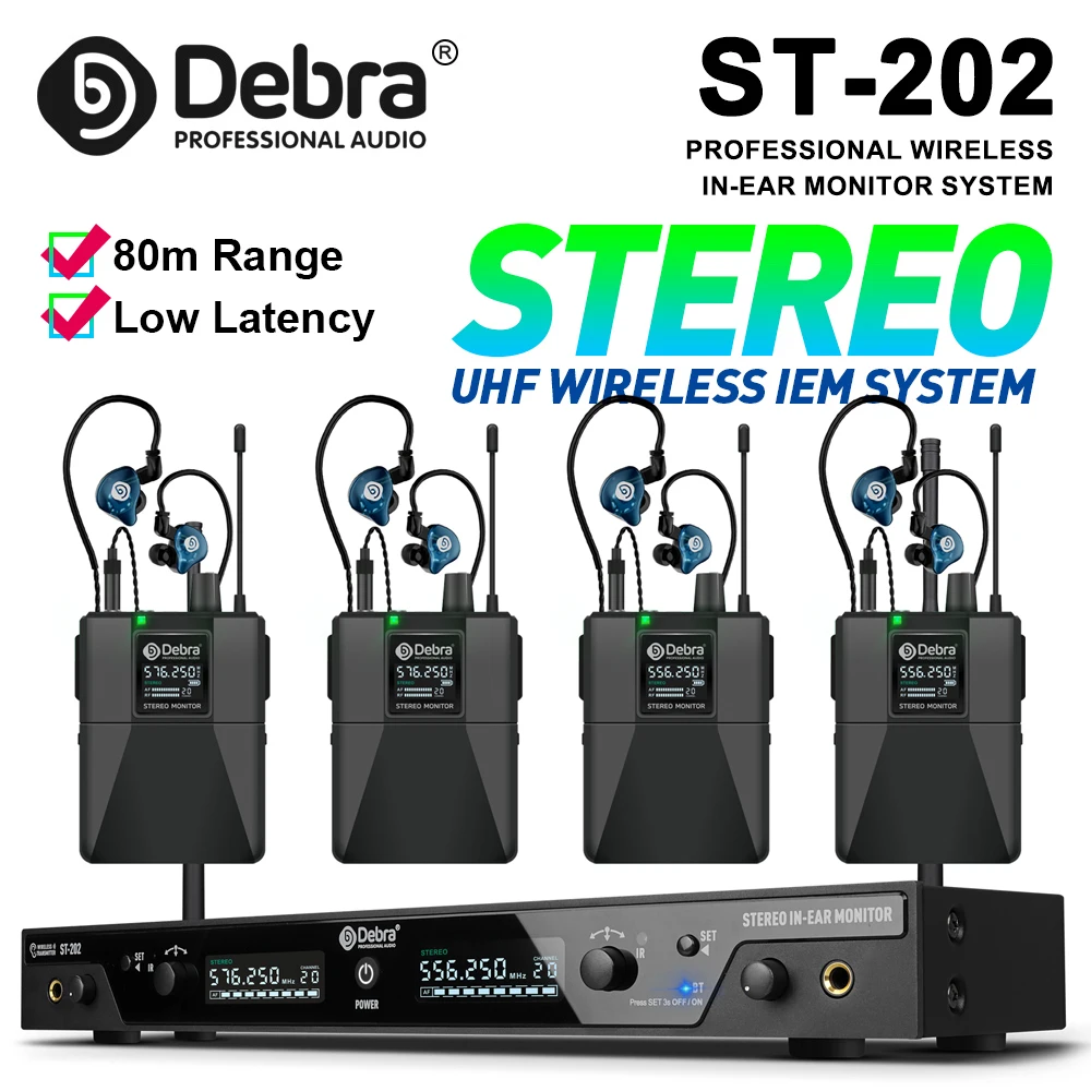 

Debra ST-202 Professional Wireless In-Ear Monitor System, UHF Stereo, 560-590MHz Band, for Studio, Stage Performance, Church