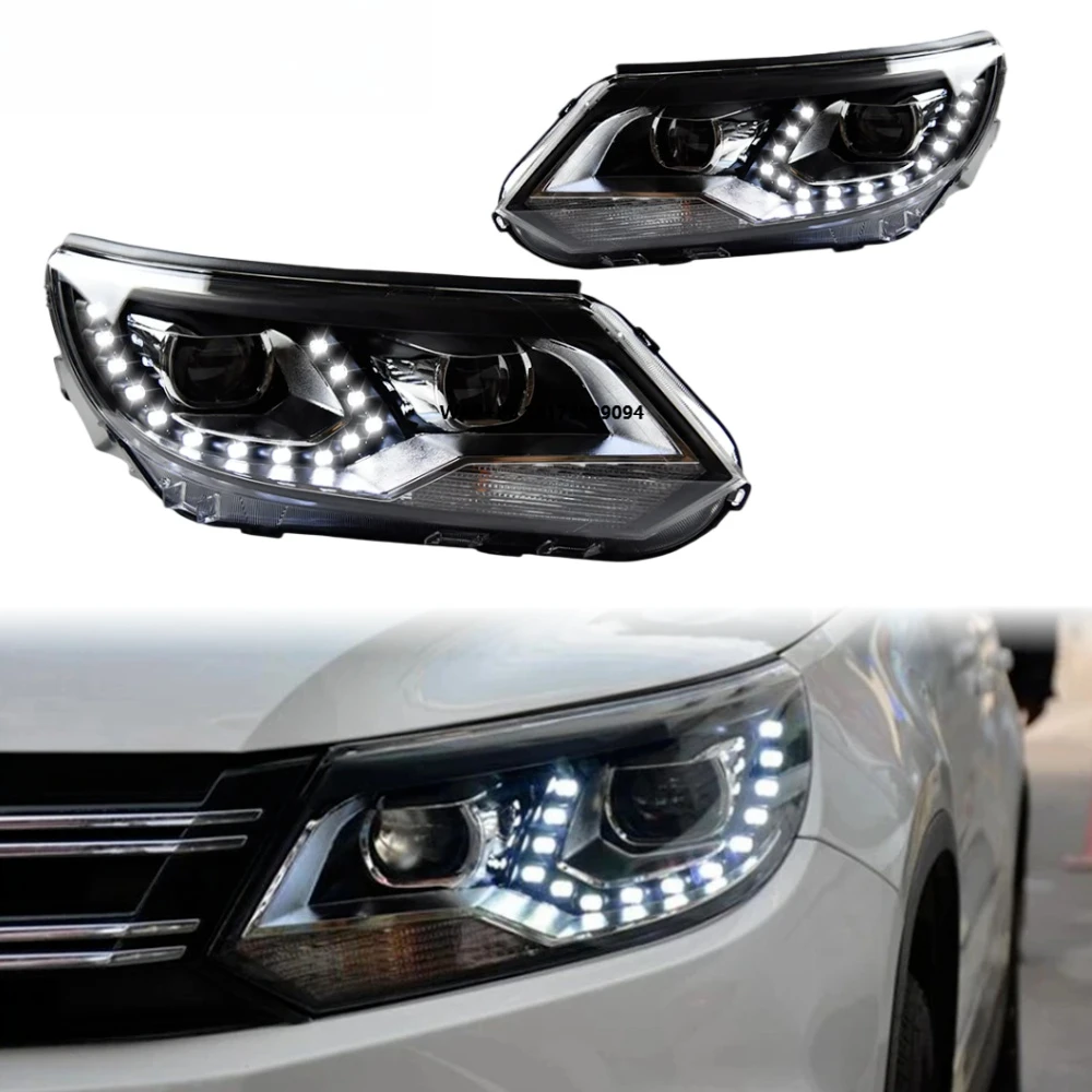 

Фары для Tiguan 2012-2017: Обновленные светодиодные линзы, передние фонари, автомобильные аксессуары, хит продаж, Plug and Play, DRL