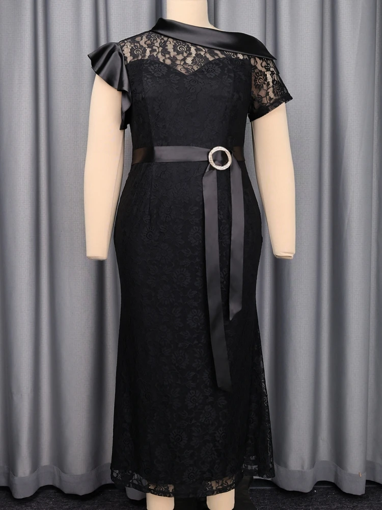 

African Dresses For Women Plus Size Elegant Short Sleeve Dashiki Pencil Dress Traditional African Clothing Fairy Lace Dreaes