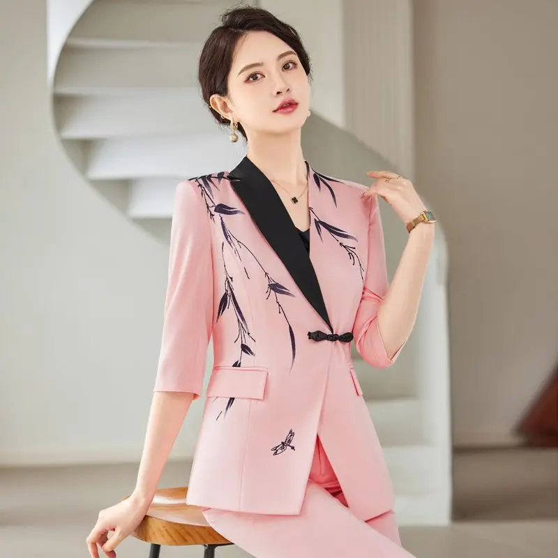 3-B19  High-end suit pink high-end fashionable new temperament professional suit gs work clothes two-piece suit