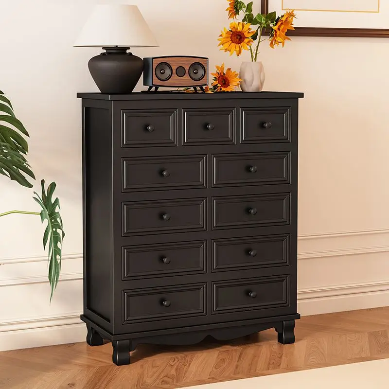 

Black chest, bedroom, solid wood, simple modern drawer, storage cabinet, European chest, living room, storage cabinet