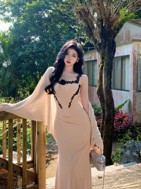 

plus Size Women's Pure Desire Embroidered Floral Print Belted Strap Dress Cardigan Top Spring Summer New Style Fashion Set