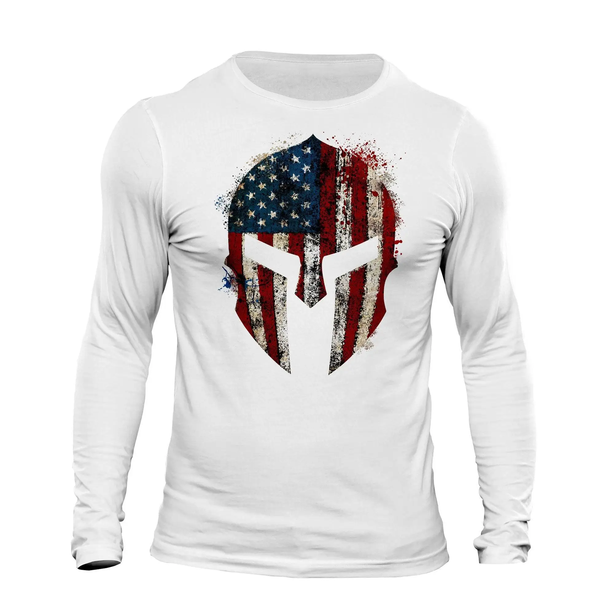 

Autumn and Winter Men's High Quality New Daily Versatile American Spartan Patriotic Style Men's Round Neck Long Sleeve T-shirt
