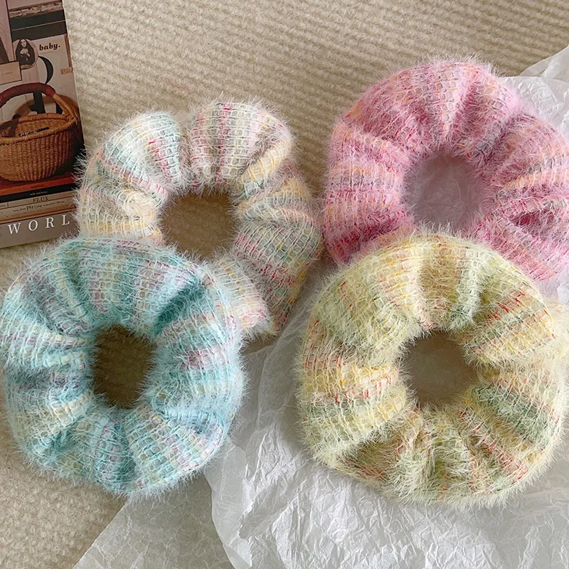 Colorful Women Hair Scrunchies Girls Elastic Hair Bands Ponytail Holders Tie Hair Hoop Satin Lace Scrunchy Rubber Bands Headwear