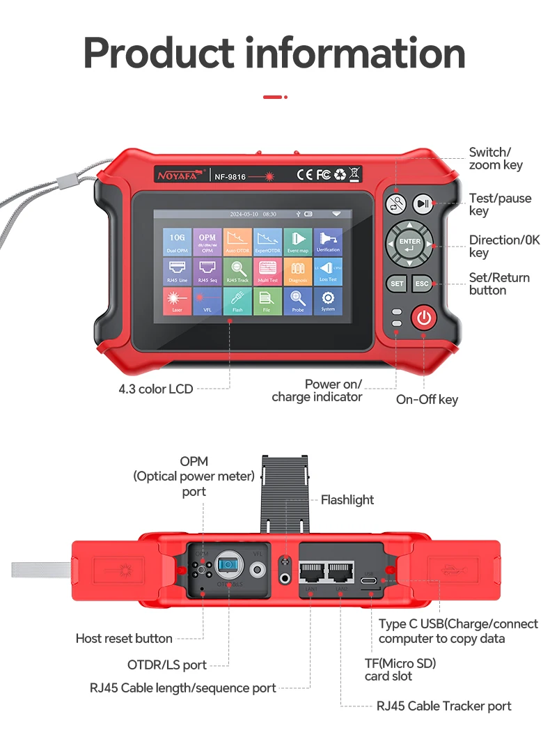 NF-9816 OTDR1310/1550nm Glasfaser 10G Dual OPM Multi-in-1 Optisches Zeitbereichsreflektometer mit OPM OLS VFL Map 6 Verkauft – Detail 18