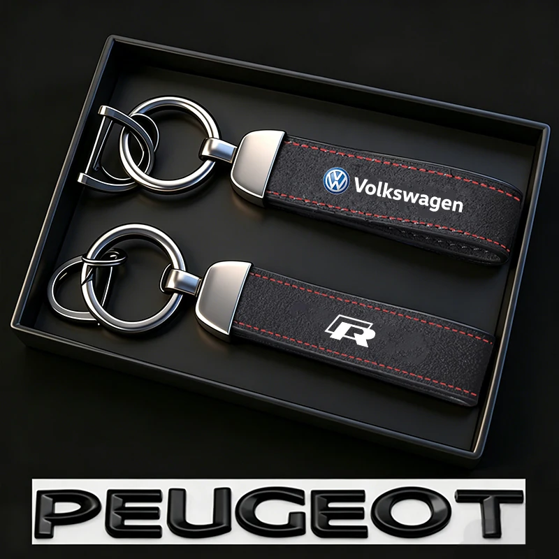 Auto-Schlüsselanhänger aus getrommeltem Leder mit Legierungsanhänger für VW GTI Polo Golf Passat B8 Tiguan Jetta T-ROC Touareg ID.3 Arteon CC B6.