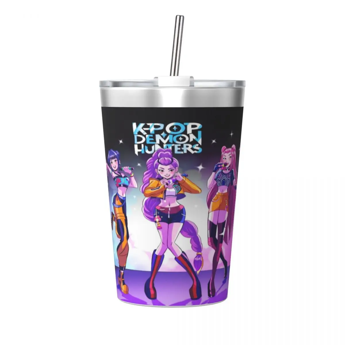 

KPop Demon Hunters Huntrix Tiger Tumbler With Straw For Kids Stainless Steel Mugs Cup Double Wall Vacuum Insulated 12oz