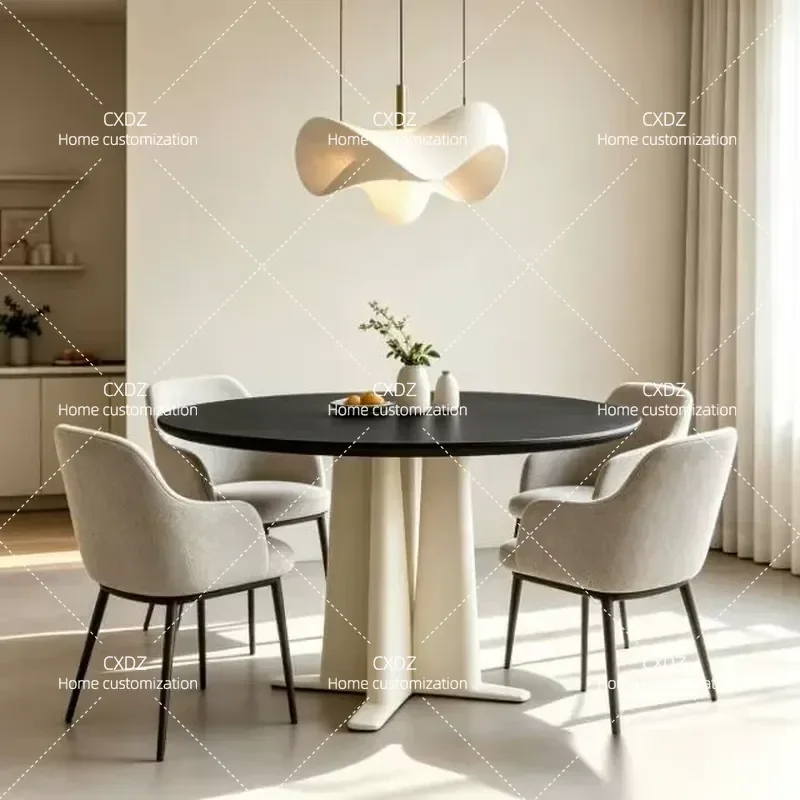 Simple Solid Wood Dining Table for Small Apartment Household Creative Art Paint Cream Style Furniture