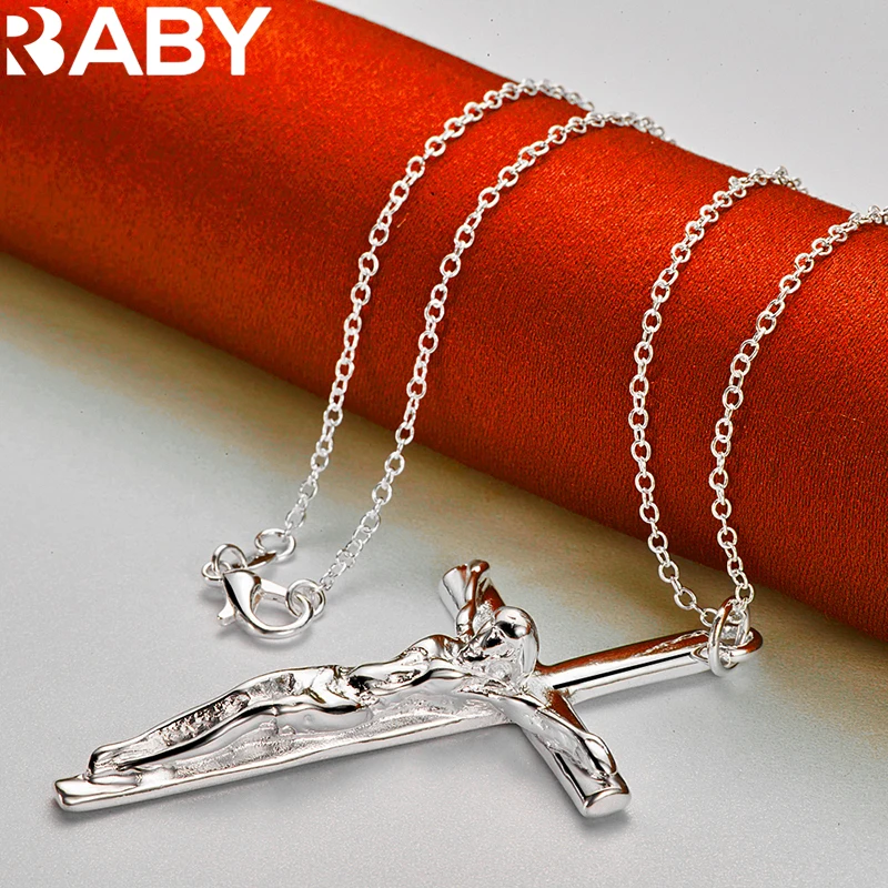 925 Sterling Silver Jesus Cross Pendant Necklace For Man Women 18-30 Inch Snake Chain Fashion Jewelry Individuality Accessories