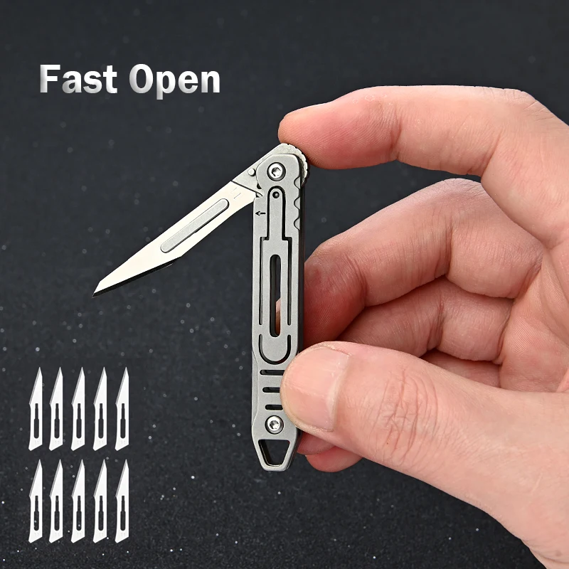 mini faca dobravel aberta rapida de bisturi ao ar livre sobrevivencia camping portatil ferramenta edc 10 pcs no 11 laminas g10 aco inoxidavel 01