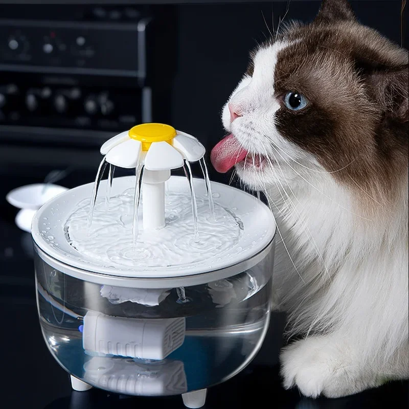 Automatic Circulating Pet Water Fountain Cat Mute Water Dispenser Dog Transparent Petal Water Filter Off Water Power Outage