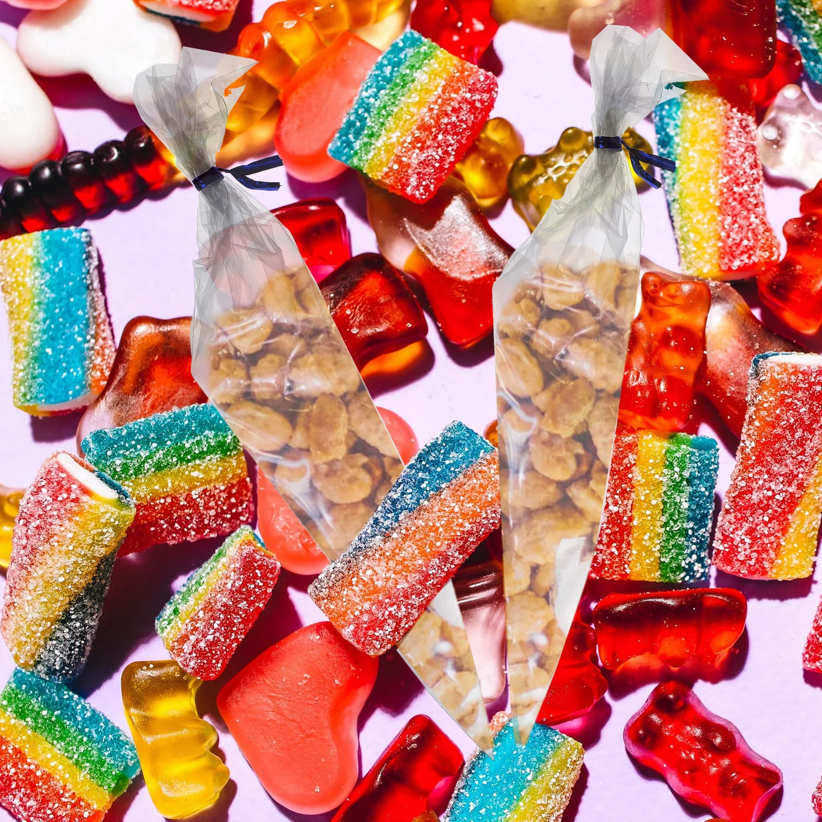 

4Sets Transparent Cone Candy Bag Clear Opp Plastic Bag Xmas Cookie Pouch Party Candy Storage Gift Holder Cone Shaped Pouch