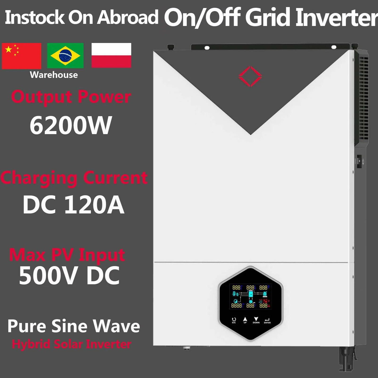 6200W MPS Solar Hybrid Inverter Inverter Off-Grid Pure Sine Wave 48V DC Input MPPT 120A Solar Charge Max PV Power 6200W/6500W