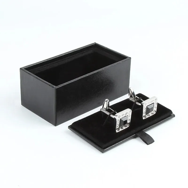 Black PU Leather Geschenk Box for Manschettenknopfe Cufflinks Storage Box Jewellery Cuff Links Gift Organizer Packaging Box Case
