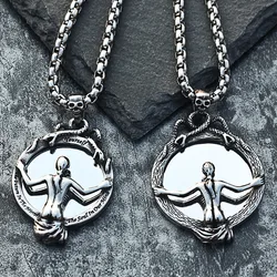 Vintage Stainless Steel Magic Mirror Skull Necklace Pendant Men Women Fashion Silver Color/Gold Biker Snake Necklace Jewelry