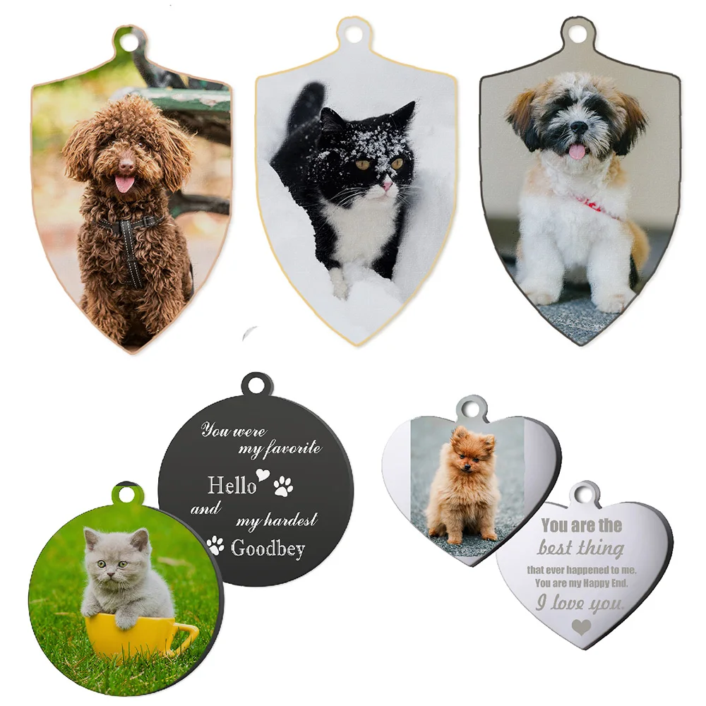 Custom Personalized Picture Photo Pet Heart Circular Tag with Dog Tag Stainless Steel Pendant Gift