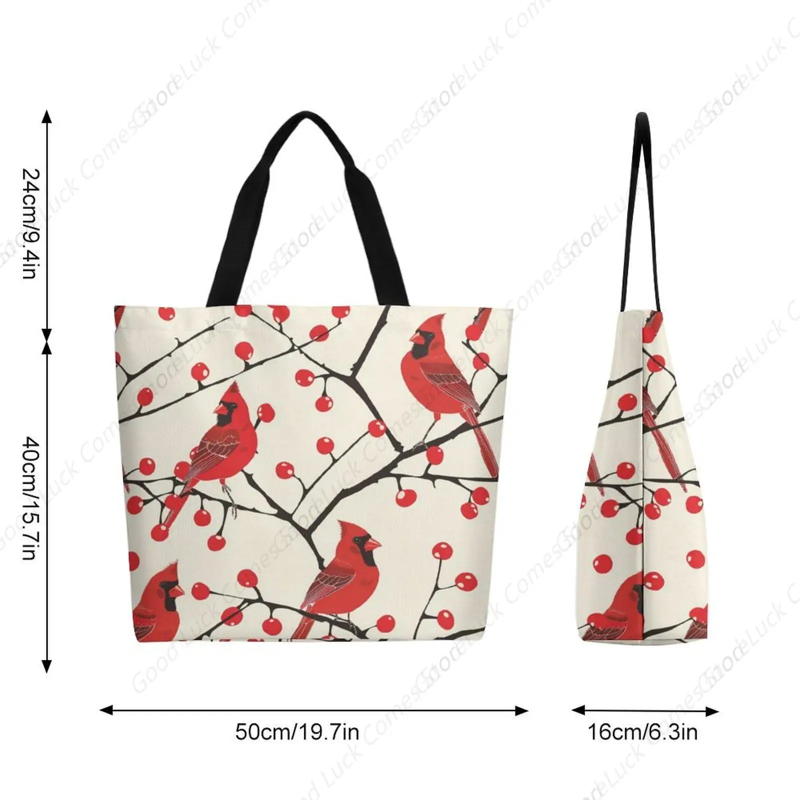 Rode Vogel Kersentakken Canvas Draagtas Grote Vrouwen Casual Schoudertas Handtas Herbruikbare Strand Winkelen Boodschappentas