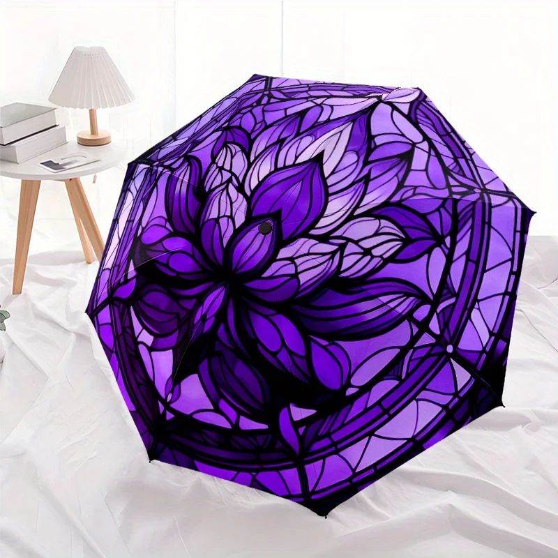

for Lotus Flower 1-Touch Automatic Open/Close Umbrella - Purple Floral design, Compact Travel Umbrella with One-Touch Button,