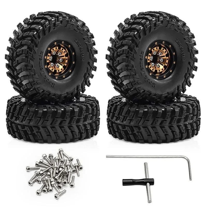 Black Coating Brass 1.0" Beadlock Wheel Tires Set for 1/18 RC Crawler Car Axial SCX24 AX24 TRX4M FCX24
