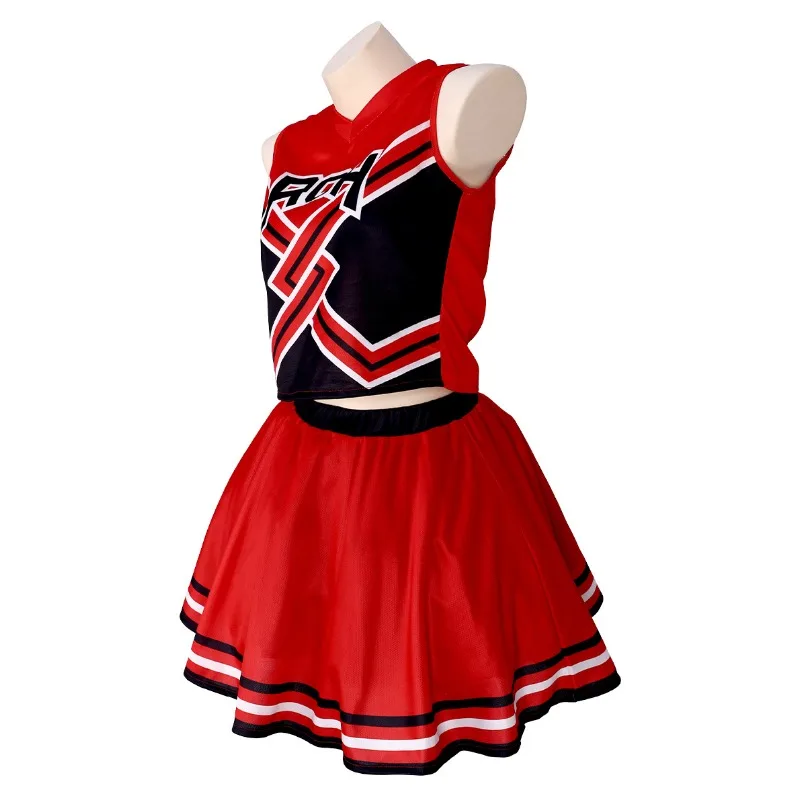 Womens Moive Cosplay Cheerleader Costumes Red Top Skirt Full Set   Cheer Team Uniform Adult Halloween Carnival Party Clothes