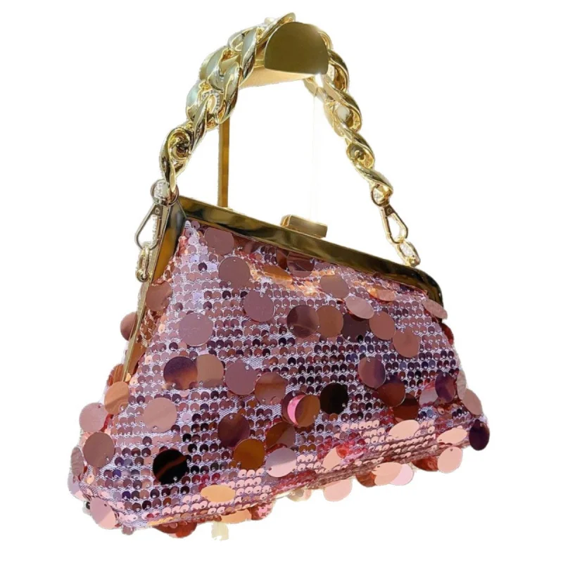 

New luxury sequin chain bags women's stylish handbags trendy single - shoulder evening bags