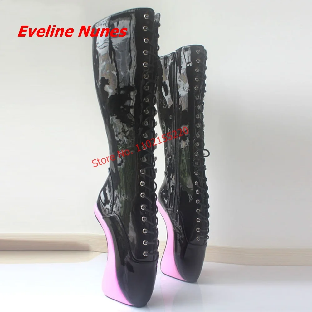 

Gray Cowboy Knee High Boots New Arrival Side Zipper Round Toe Platform Hoof Heel Cosplay Sexy Pole Dance Shoes For footwear