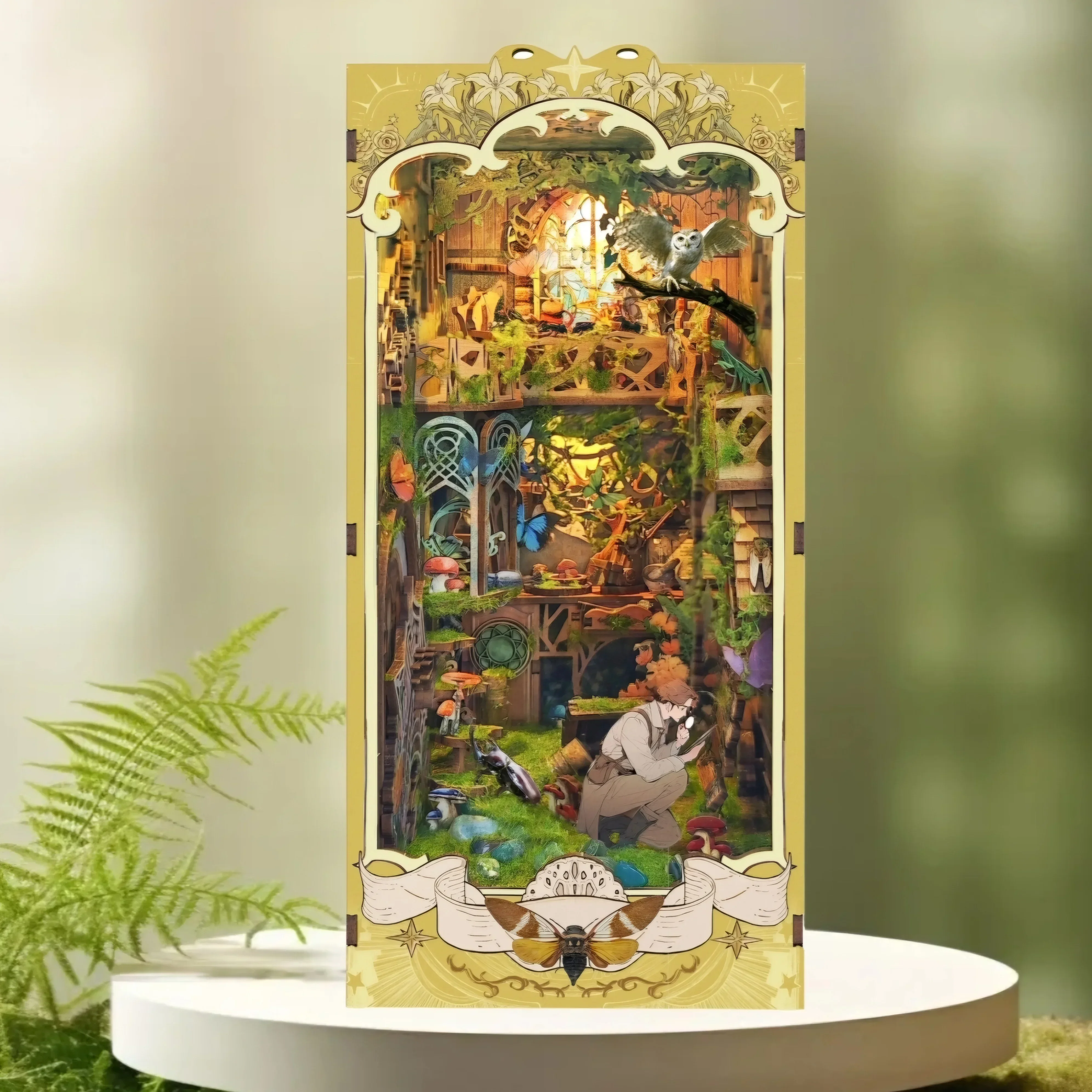 The Records of Insects Miniature Model Kits DIY Wooden Book Nook Shelf Insert Kit Bookshelf Flower Garden Bookend Friends Gifts