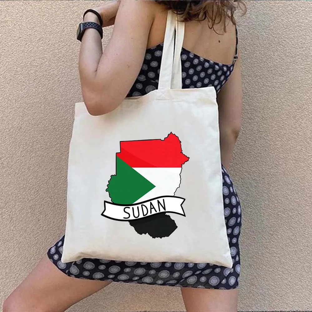 Love Sudan Map Heart Sudanese National Flag COUNTRY Arabic Men Women Shopping Shoulder Canvas Tote Bag Harajuku Shopper Handbags