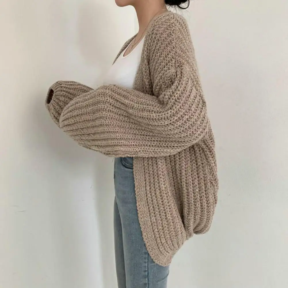 Solid Color Knitted Sweater Coat Cozy Knitted Sweater Coat Warm Loose Fit Batwing Cardigan for Women Autumn/winter Streetwear