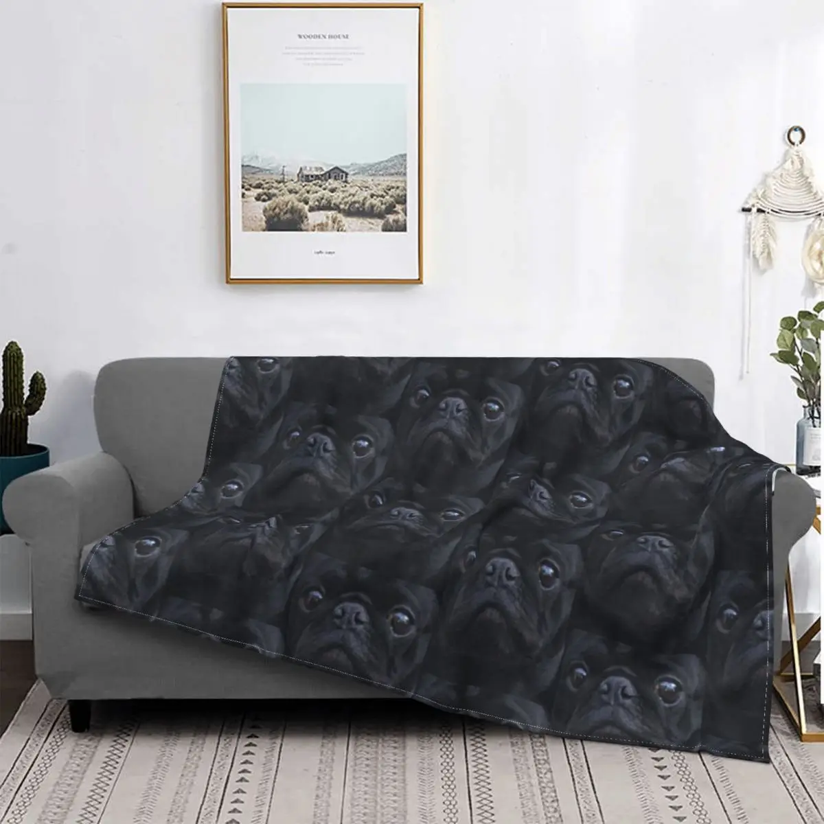 

Black Pug Dog Face Blankets Fleece Summer Cute Puppy Portable Lightweight Thin Throw Blanket for Home Travel Quilt