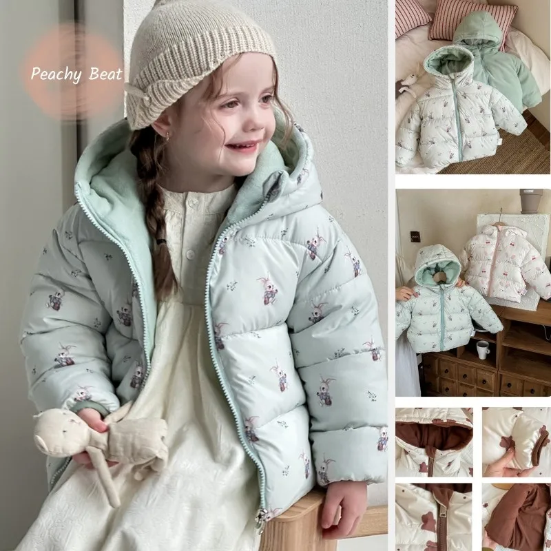 Fashion Baby Girl Boy Hooded Jacket Fleece Inside Infant Toddler Child Coat Reversible Outwear Autumn Winter Baby Clothes 1-7Y