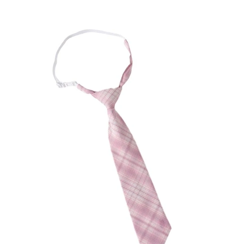 U90E JK Girl Sweet Pink Checkered Pre-Tied Tie Polyester Silk Necktie Japanese College School Uniform Bowknot Bowtie Neckwear