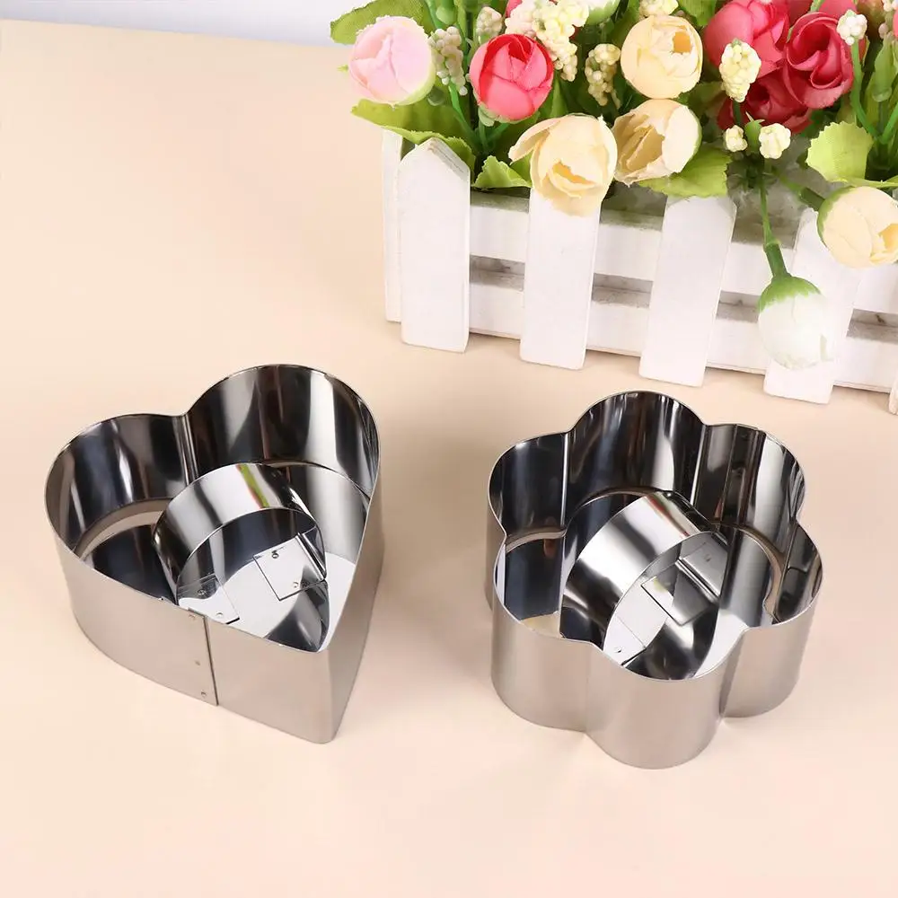 With Push Plate Mousse Ring Manual Hand Pressed Pancake Mould Stainless Steel Round Square Flower Heart Shape Cupcake Mold