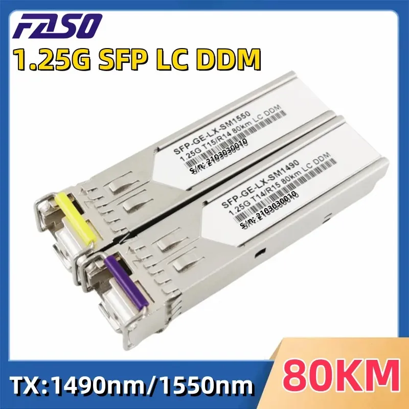 

1.25G SFP Optical Fiber Transceiver Module LC 80km 1490nm/1550nm Singlemode Single Fiber DDM For Cisco/Mikrotik Ethernet Switch