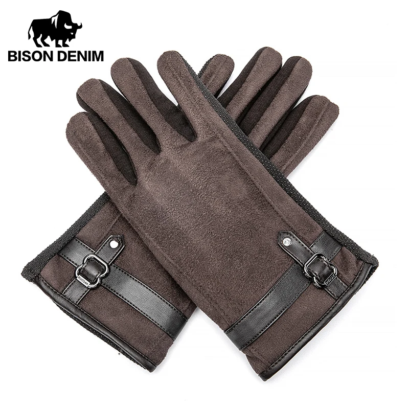 BISON DENIM Winter Men\'s Cycling Gloves Outdoor Running Motorcycle Touch Screen Fleece Gloves Non-slip Warm Full Fingers Mittens