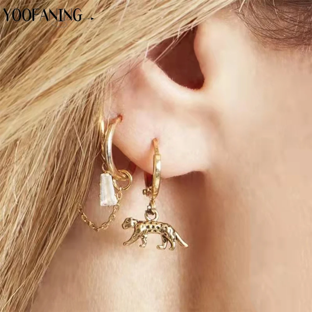 925 Sterling Silver Ear Needle Exquisite Luxury Hoop Earrings Unique Leopard Pendant Animal Design Women\'s Earrings Jewelry Gift