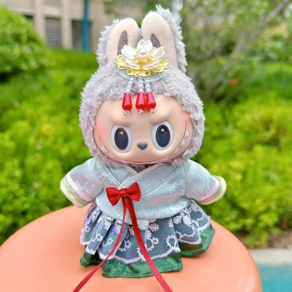 

For 15/17cm Labubu Doll Accessories Labubu 3.0 Outfit Korean Traditional Style Dress Set with Hair Clip Doll Clothes