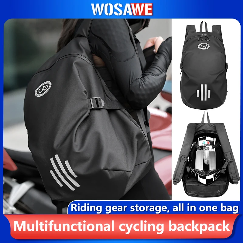 WOSAWE Motorcycle Backpack Large Capacity Multifunctional Motorcycle Helmet Bag Waterproof Moto Reflective Bicycle Travel Bag