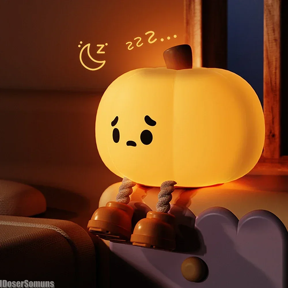 Halloween Pumpkin Night Light Cute Soft Silicone Safe Lamp Decorations Timing Dimmable Bedside Decor Kids Babies Halloween Gifts