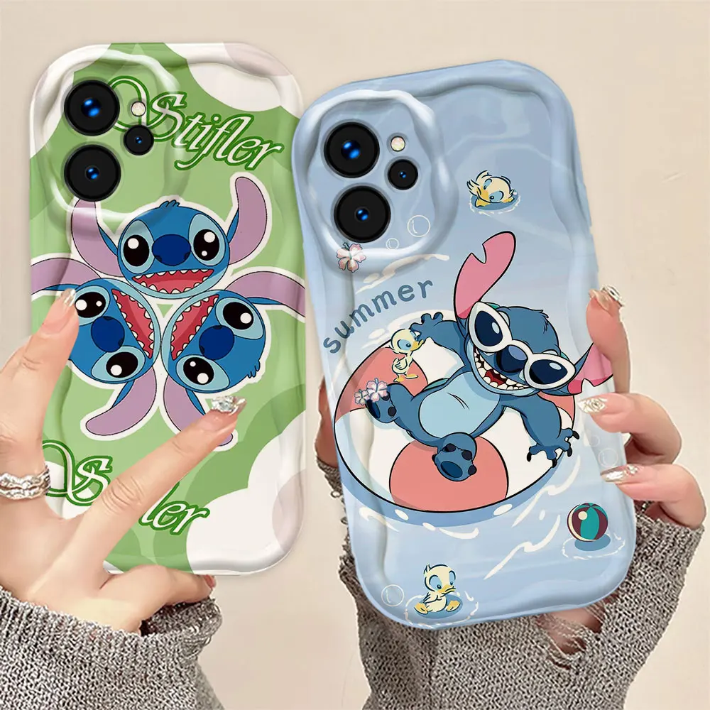 Cartoon D-Disney Stitch 3D Wave Phone Case For REALME 5 6 7 7I 8 10 11 12 C20 C33 C35 C55 C63 C65 C67 C21Y GT 3 6 NARZO 50 Case