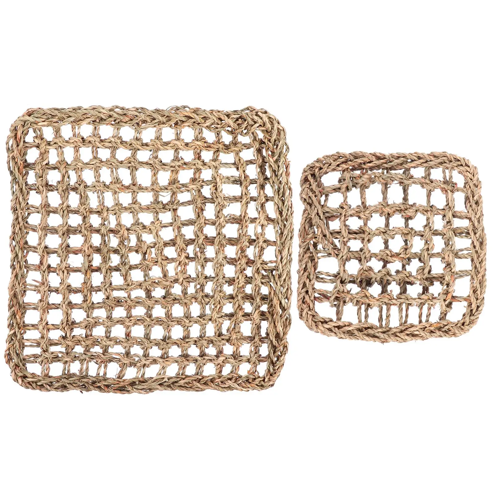 

2 Pcs Pet Grass Mat Squirrel Woven Bed Bunny Guinea Hamster Nest Supplies