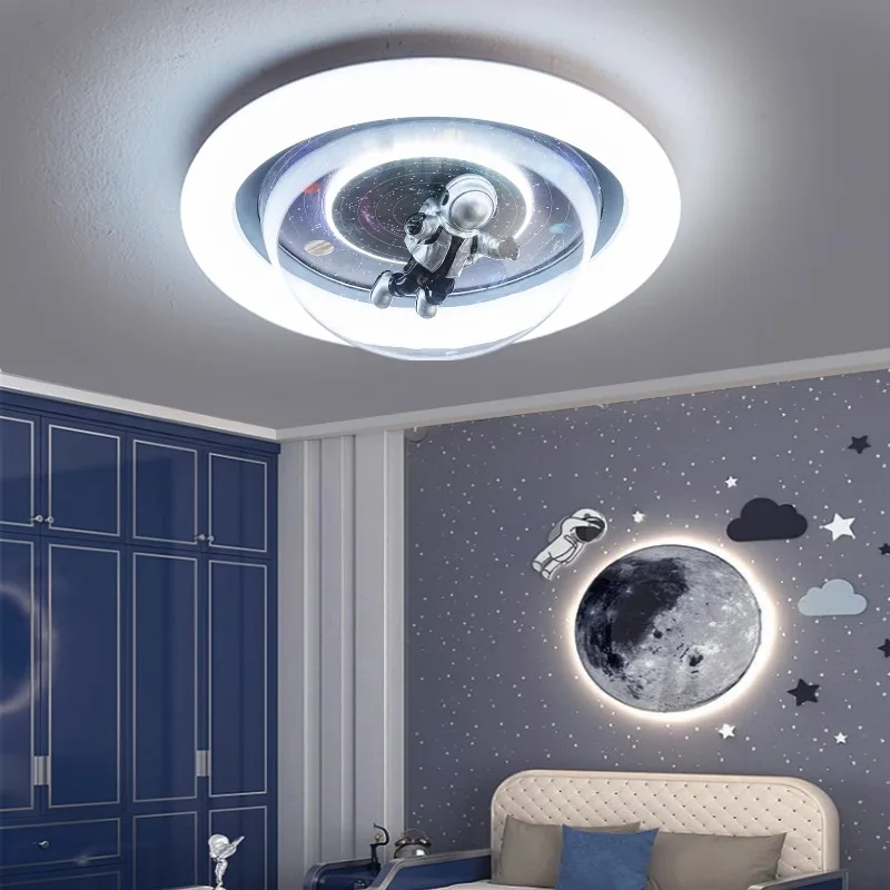 New Cartoon Children\'s Room Light Boy Bedroom Study Ceiling Lamps Girl Planet Spaceman Astronaut Home Deco LED Lighting Fixtures