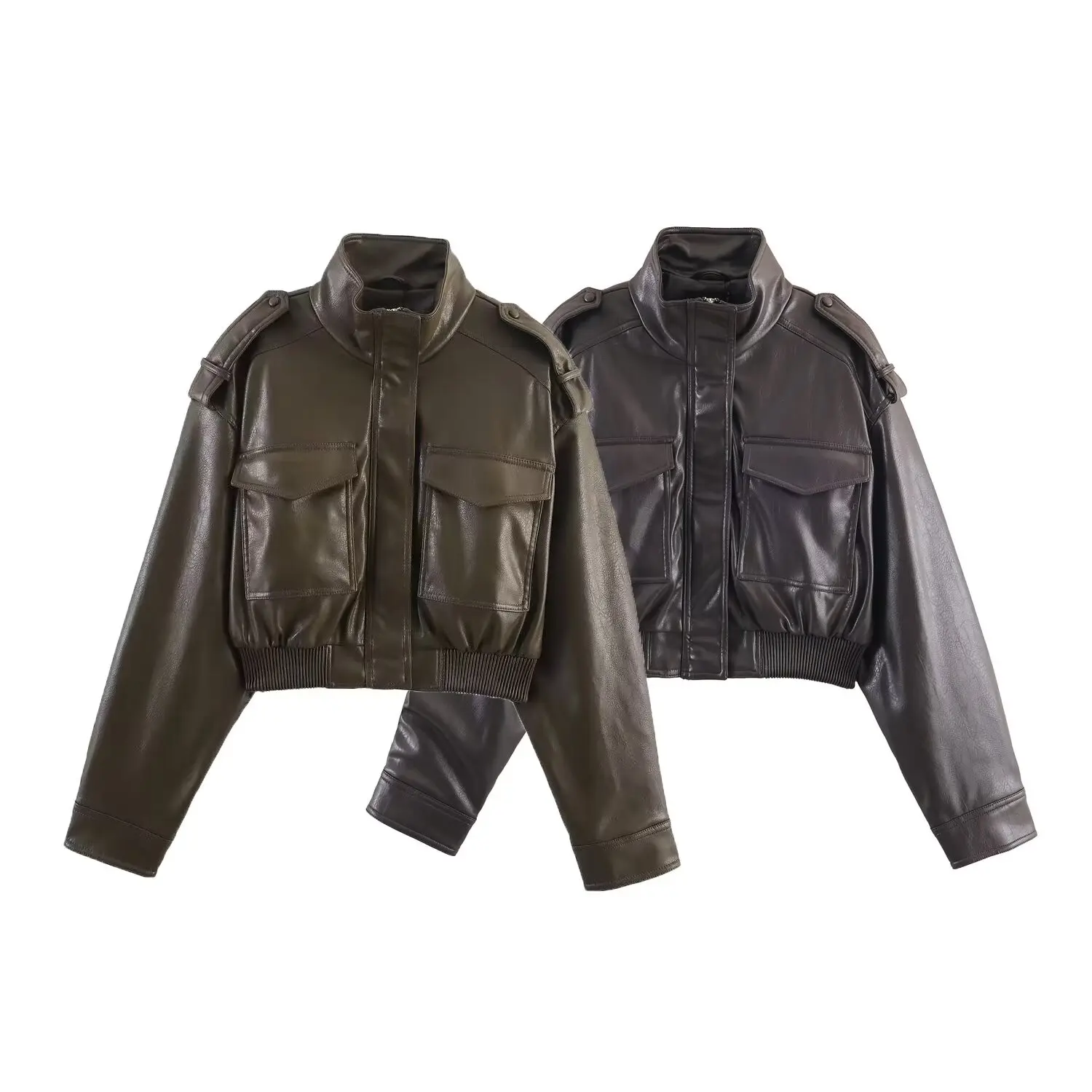 

European and American style 2025 autumn and winter new style stand collar zipper fashionable versatile PU leather jacket